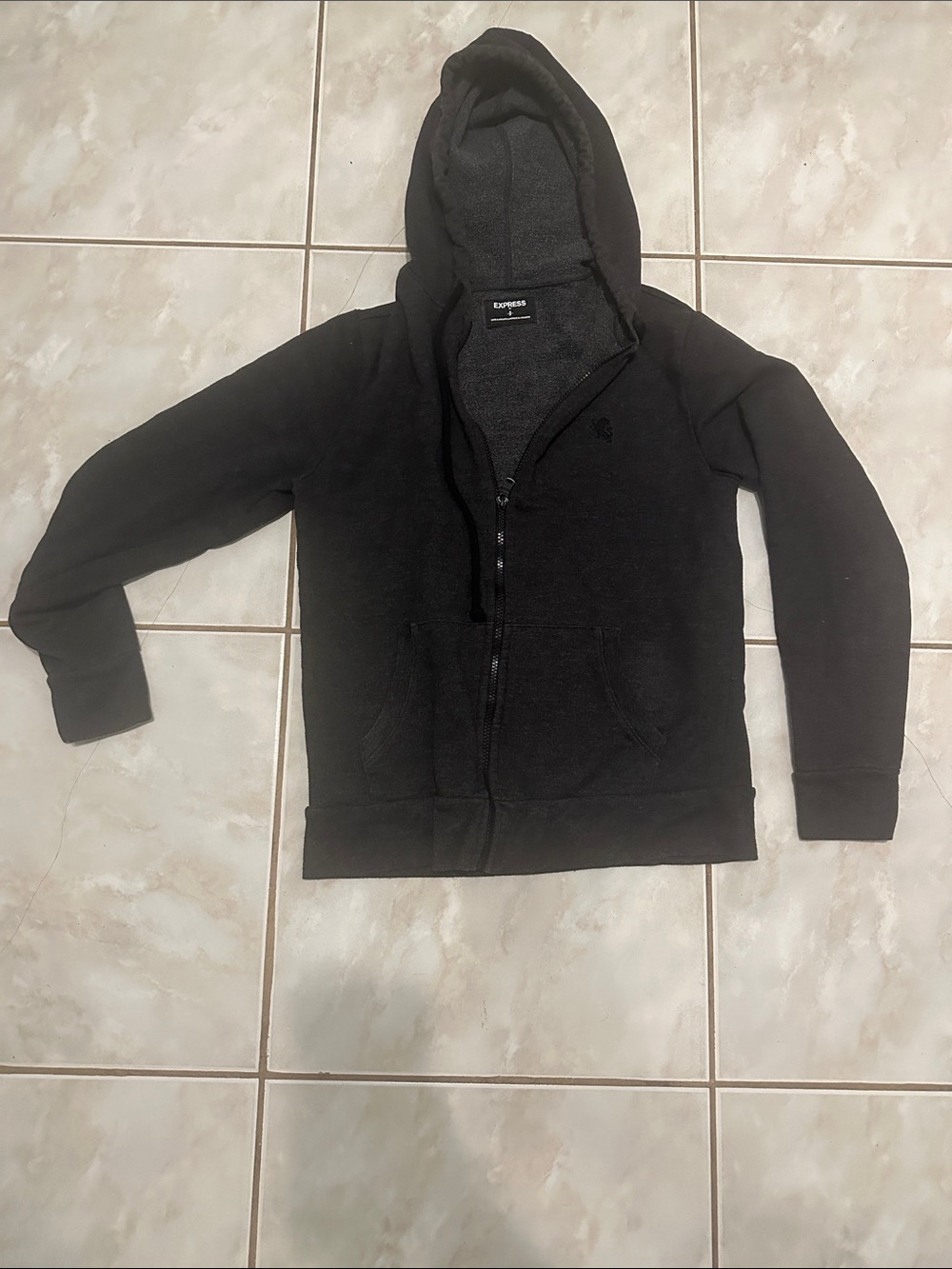 Express Men's Black Full-Zip Hooded Sweater